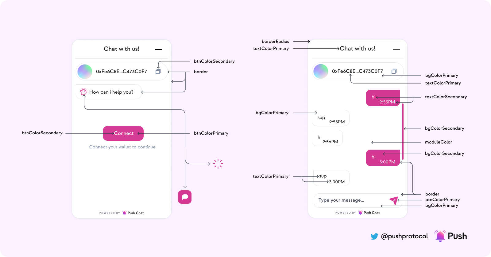 Support chat component customization cheatsheet